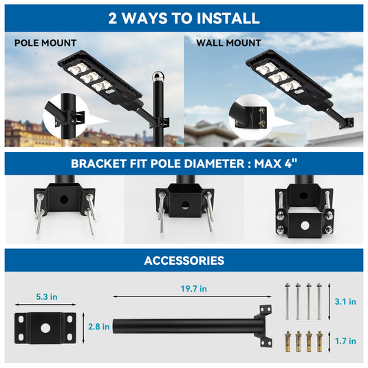 4 Pack Solar Parking lot lights (bracket included)-20,000 lumens