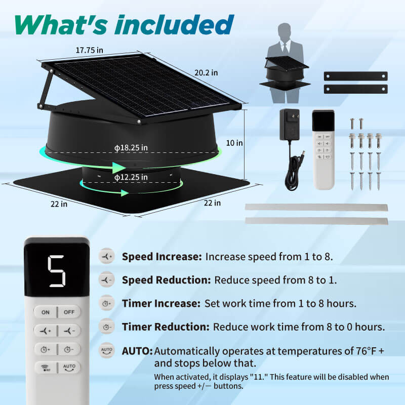 Load image into Gallery viewer, 42W 12" Solar Attic Fan with Smart Power Adapter+Remote