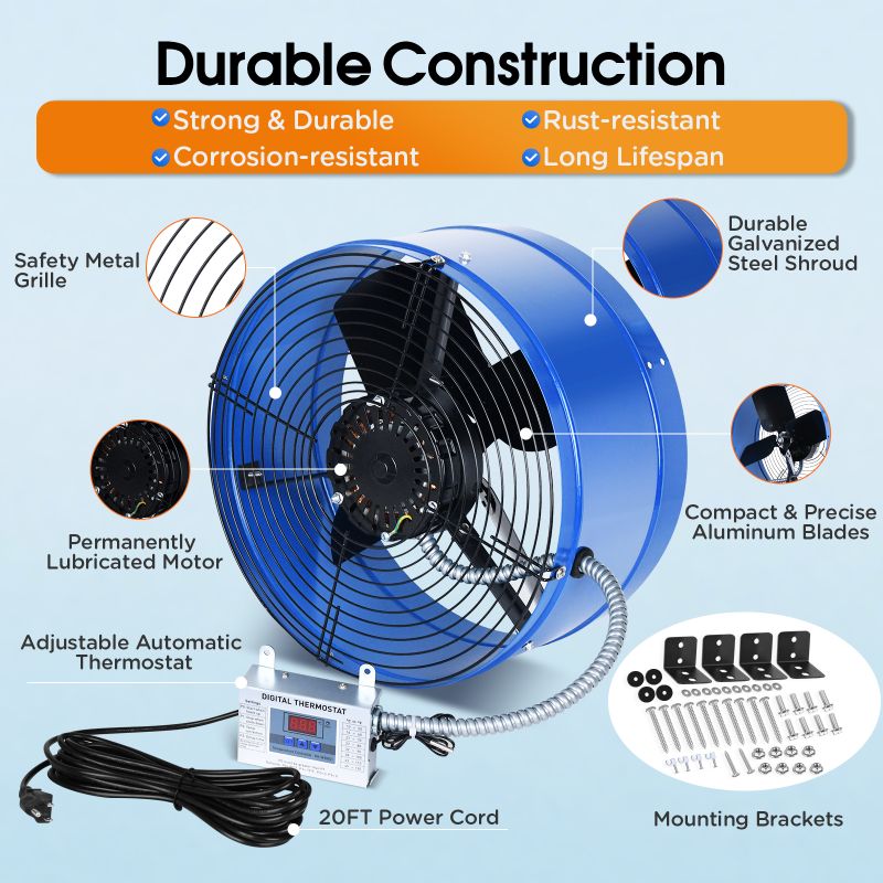 Load image into Gallery viewer, 15 Inch Attic Gable Fan with Thermostat -1300CFM