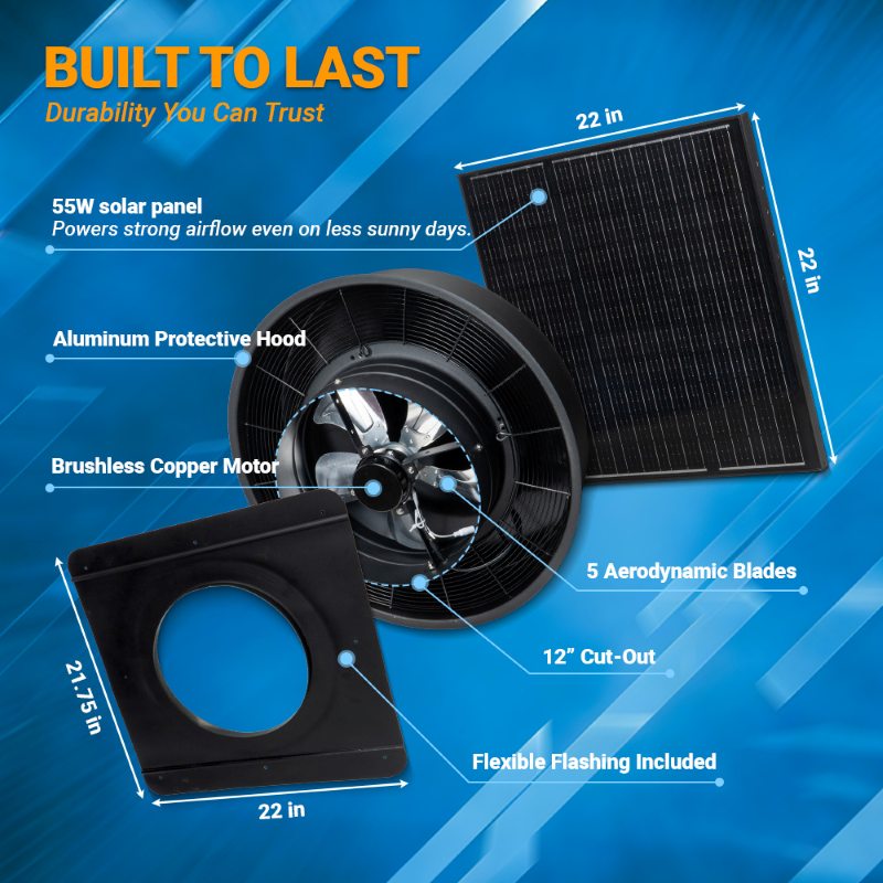 Load image into Gallery viewer, 12" Dual-Power Solar Roof Fan-55W