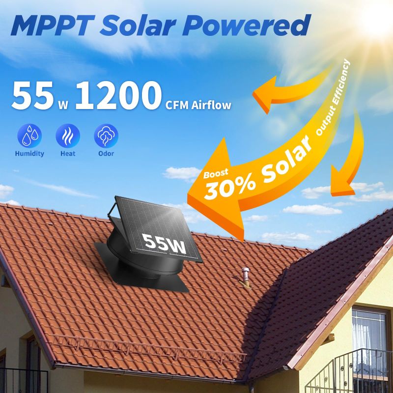 Load image into Gallery viewer, 55W 12" Solar Attic Fan with Smart Power Adapter+Remote