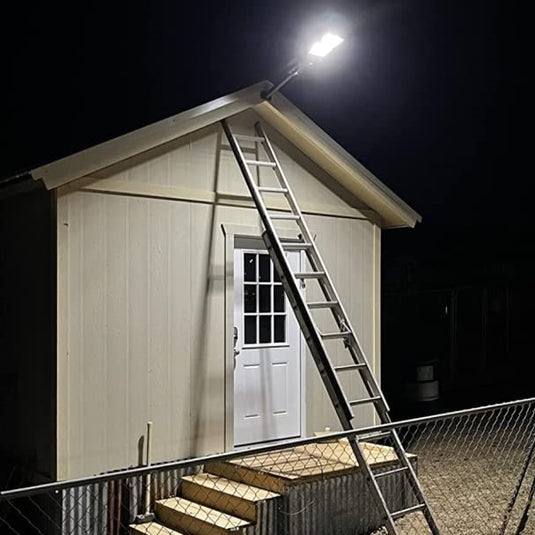 120 w solar street light install on a cabin