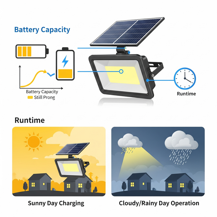 Powering Through the Night: Understanding Battery Capacity and Runtime of Solar Floodlights