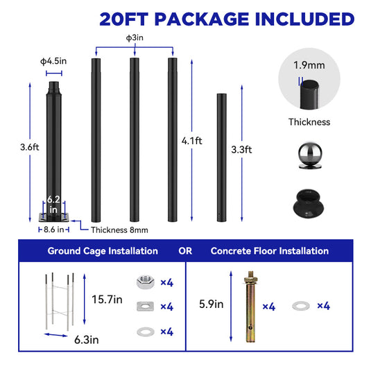 Solar Street Light Split Pole 13FT/16FT/20FT