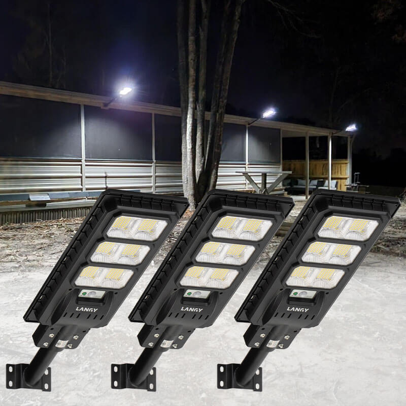 Load image into Gallery viewer, 3 Pack 150 W Led solar street lights 15,000 lumens
