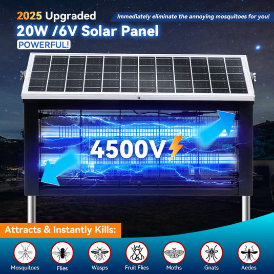 Upgraded Solar Bug Zapper Outdoor-20W Solar Panel