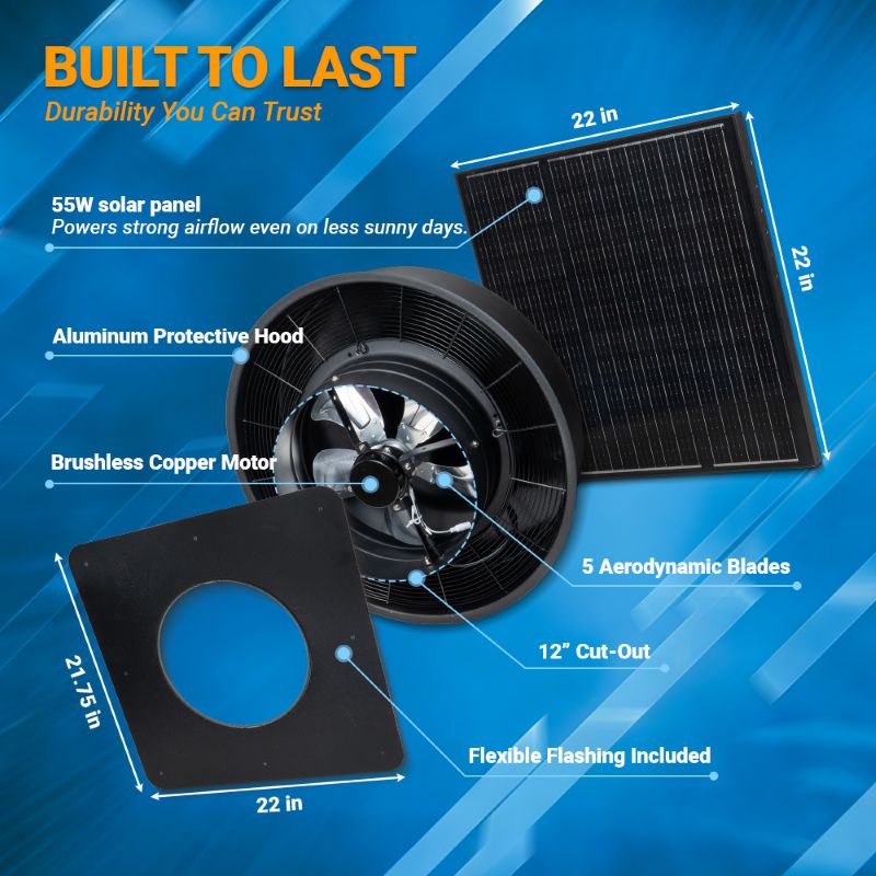 Load image into Gallery viewer, 12" Solar Attic Vent Fan -55W
