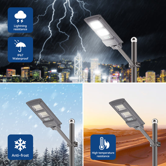 LANGY All in One Solar Street Light Premium Series Dusk to Dawn Solar Flood Lights Outdoor Motion Sensor IP66 Waterproof Solar Lights for Parking