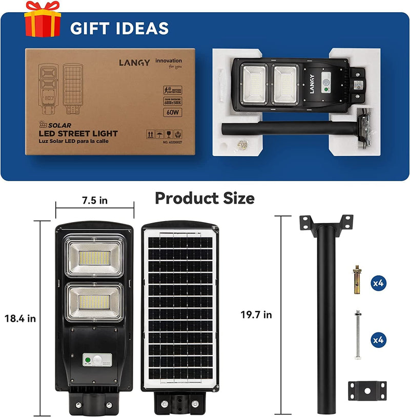 Load image into Gallery viewer, LANGY 60W solar street light 6000 lumens Langy Innovation
