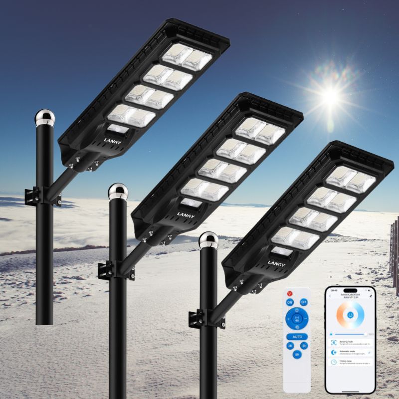 3 PACK APP control 200W solar street lights 20000 lumens
