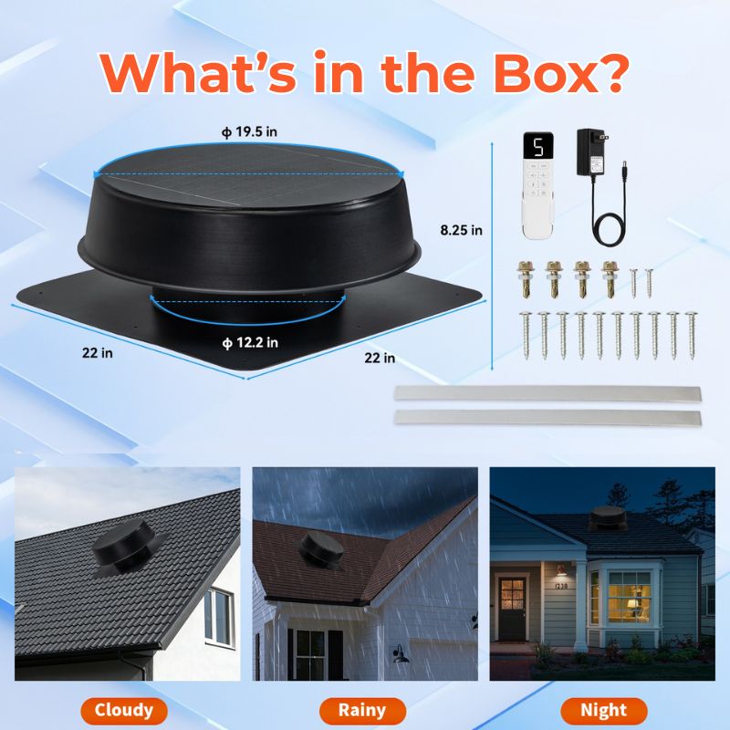 Load image into Gallery viewer, 12" Low Profile Solar Attic Vent Fan -25W
