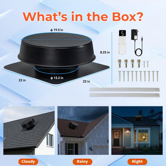 12" Low Profile Solar Attic Vent Fan -25W