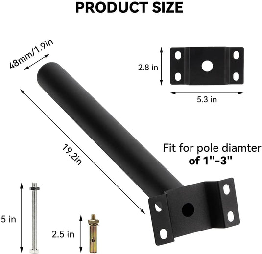 19" x 1.9" Diameter Mounting Brackets Extension Arm for Solar Street Light Langy Innovation