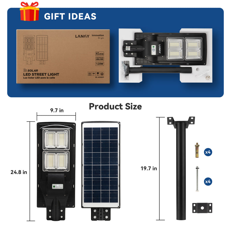 Load image into Gallery viewer, 3 Pack 120 W solar street lights 12000 lumens
