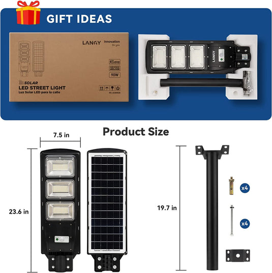 4 Pack Langy solar parking lots lights 9000 lumens （bracket included) Langy Solar Lighting